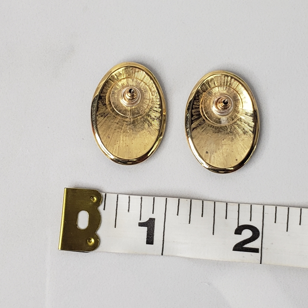 Vintage Green and Gold Cloisonnè Oval Shaped Earrings - Pierced - Picture 8 of 10